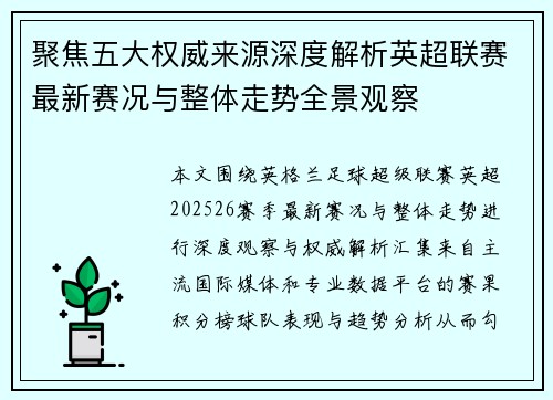 聚焦五大权威来源深度解析英超联赛最新赛况与整体走势全景观察